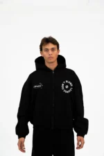 BLACK PRINTED ZIPPER JACKET