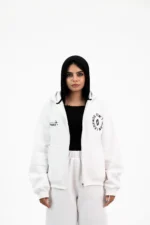 WHITE PRINTED ZIPPER JACKET