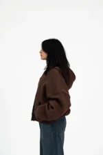 BROWN PRINTED ZIPPER HOODIE - Image 3