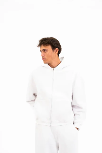 WHITE BASIC ZIPPER HOODIE