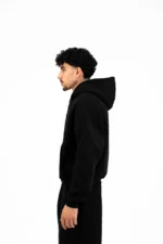 BLACK BASIC ZIPPER HOODIE - Image 2