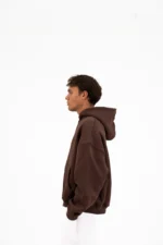 BROWN BASIC ZIPPER HOODIE - Image 2